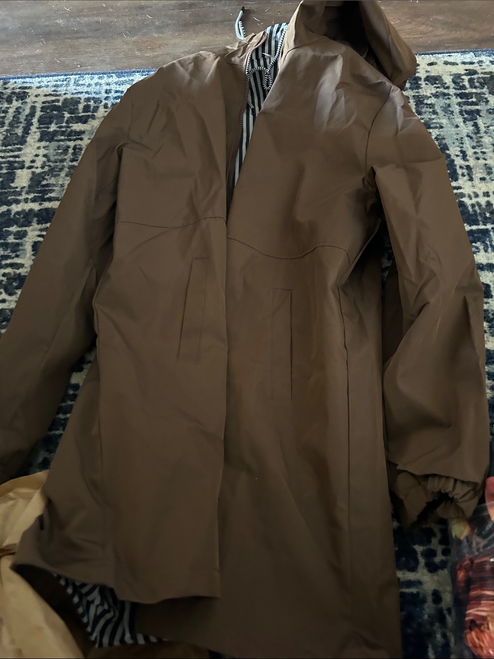 Woman Hooded Brown Raincoat — Water-Resistant Shell